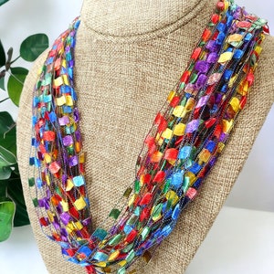 Rainbow, Spectrum Multi-Color Trellis Scarf Necklace (SKU 152) NO CLASP