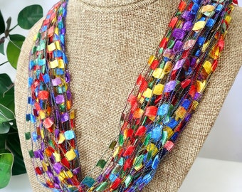 Rainbow, Spectrum Multi-Color Trellis Scarf Necklace (SKU 152) NO CLASP