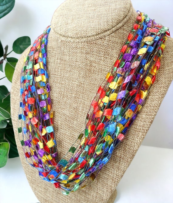Rainbow, Spectrum Multi-Color Trellis Scarf Necklace (SKU 152) NO CLASP