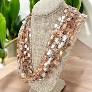 Mocha Java Coffee Copper Trellis Scarf Necklace with Gold Metallic (SKU 159) NO CLASP