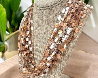 Mocha Java Coffee Copper Trellis Scarf Necklace with Gold Metallic (SKU 159) NO CLASP