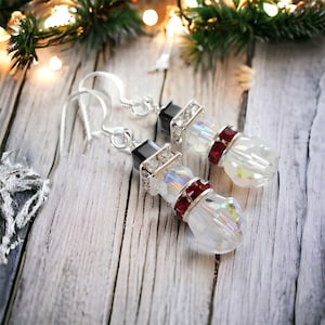 Fancy Beaded Swarovski Crystal AB Snowman Earrings