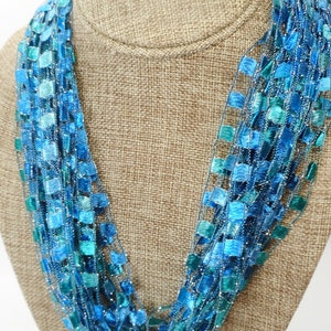 Turquoise Teal Trellis Scarf Necklace With Silver Metallic - Etsy