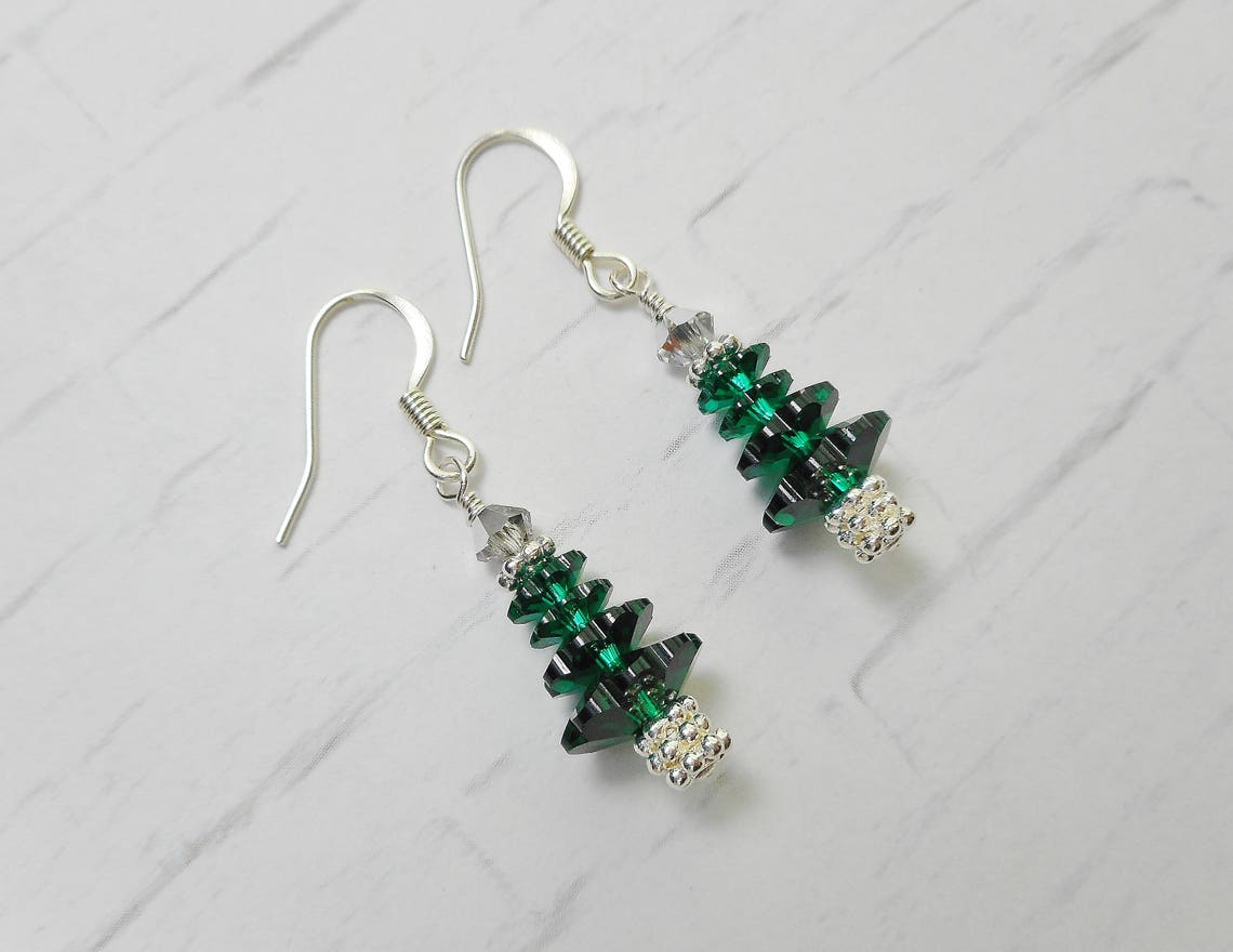 Swarovski Emerald Green Christmas Holiday Tree Earrings | Etsy