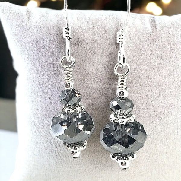 Swarovski Crystal Silver Night and Silver Beaded Earrings