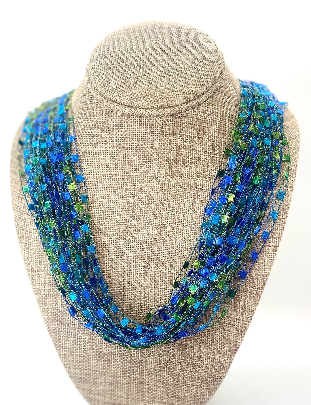 Turquoise Teal Trellis Scarf Necklace With Silver Metallic - Etsy