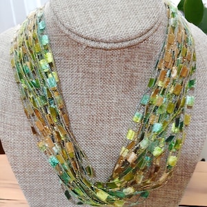 Shades of Green and Gold Trellis Scarf Necklace  (SKU 108) NO CLASP