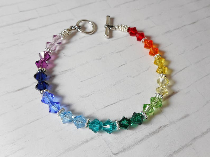 Swarovski Crystal Spectrum Rainbow Beaded Bracelet Stunning Toggle Clasp