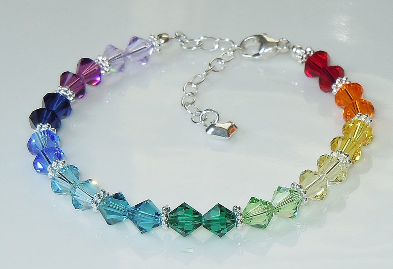 Swarovski Crystal Spectrum Rainbow Beaded Bracelet Stunning Clasp + 2in chain