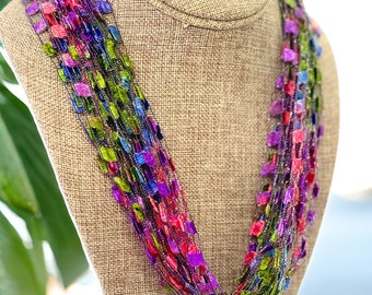 Tropical, Jewel-tone Colors Multi-Color Trellis Scarf Necklace (SKU 155) NO CLASP