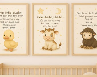 Nursery Rhyme Prints: Baby Animal Art, Neutral Nursery Decor (Digital Download)