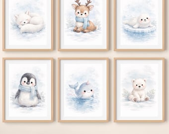 Winter Arctic Baby Animal Nursery Prints Set of 6 (Digital Download)
