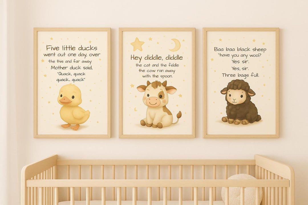 Nursery Rhyme Prints: Baby Animal Art, Neutral Nursery Decor (digital ...