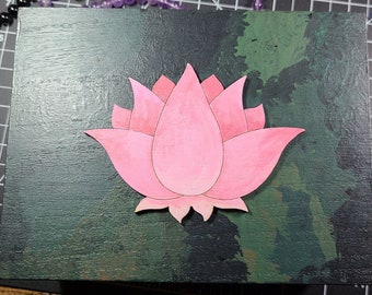 Black/green Pink Lotus Velvet Lined Jewelry Stash Trinket Tarot Wooden Box