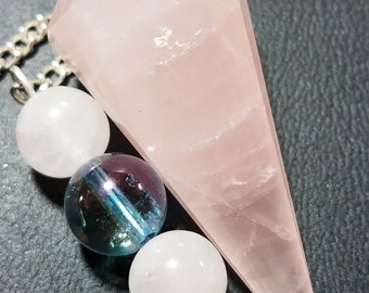 Rose Quartz Pendulum with Rose Quartz and Aqua Aura Beads