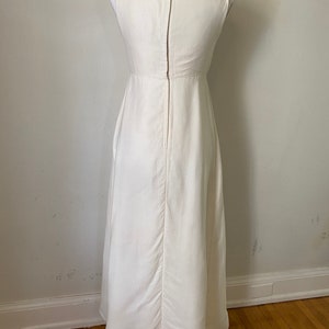 60s Vintage Cream Sleeveless Maxi Gown w/ Bow 1960s Gold Beaded Long Party Wedding Dress image 8