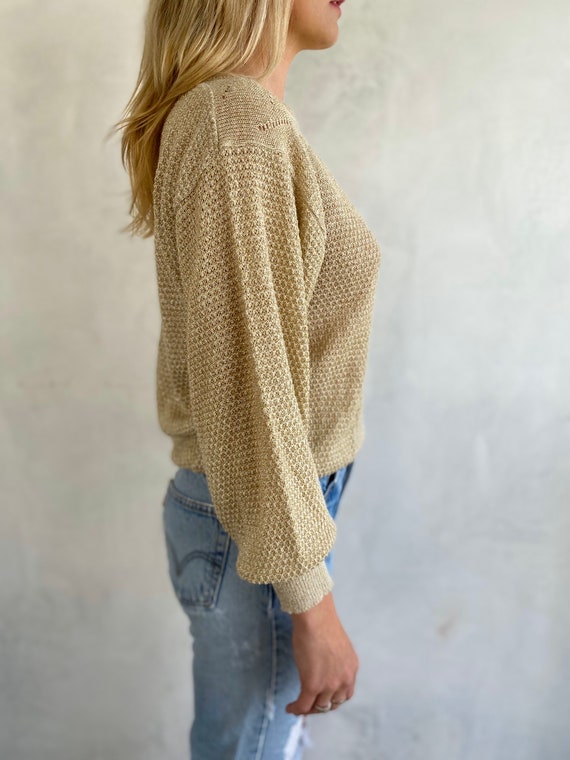 80s Vintage Soft Gold Knit Sweater - Semi Sheer J… - image 5