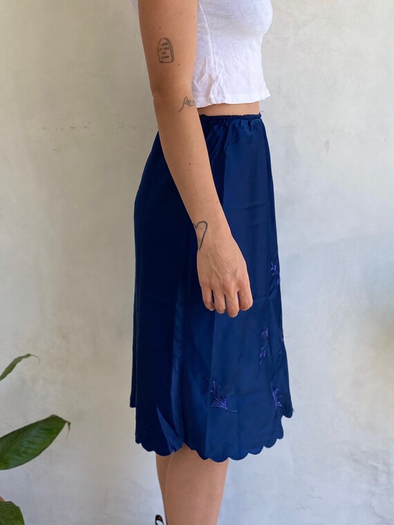 Vintage 90s Silky Navy Half Slip Skirt - Small - … - image 5