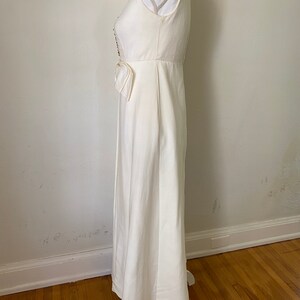 60s Vintage Cream Sleeveless Maxi Gown w/ Bow 1960s Gold Beaded Long Party Wedding Dress image 7