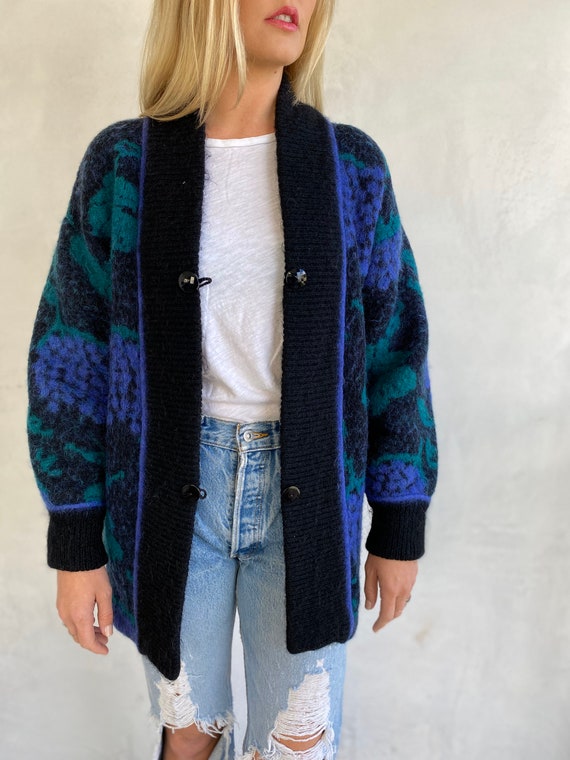 Awesome 80s Heavy Black, Purple, Green Wool Overs… - image 6