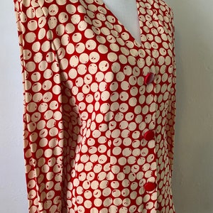 Vintage GIVENCHY 90s Jacket Blazer & Pleated Skirt Set 2 Piece Couture Red Cream Polka Dot Print image 4