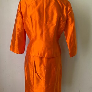 Vintage LANVIN Paris Silk Jacket Skirt Suit 2 Piece Couture Set Orange Blazer & Skirt image 6