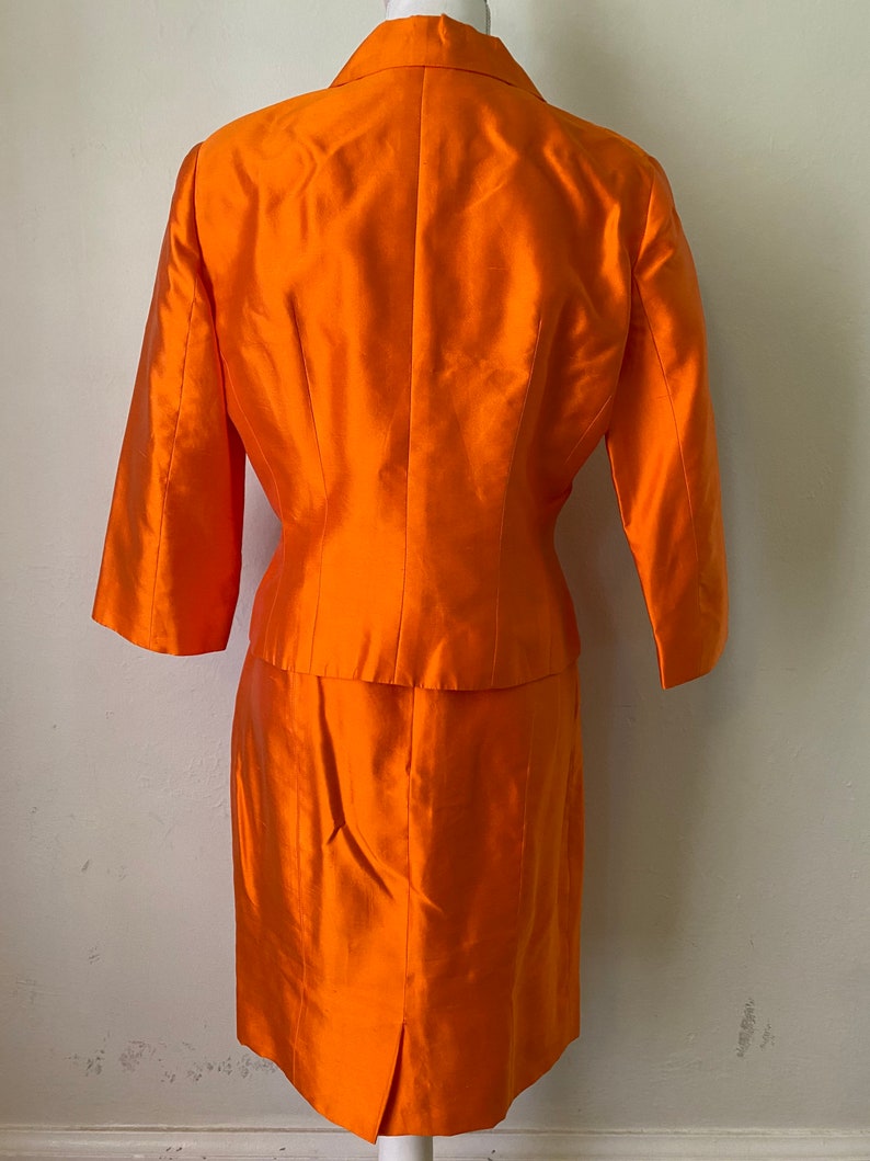 Vintage LANVIN Paris Silk Jacket Skirt Suit 2 Piece Couture Set Orange Blazer & Skirt image 6