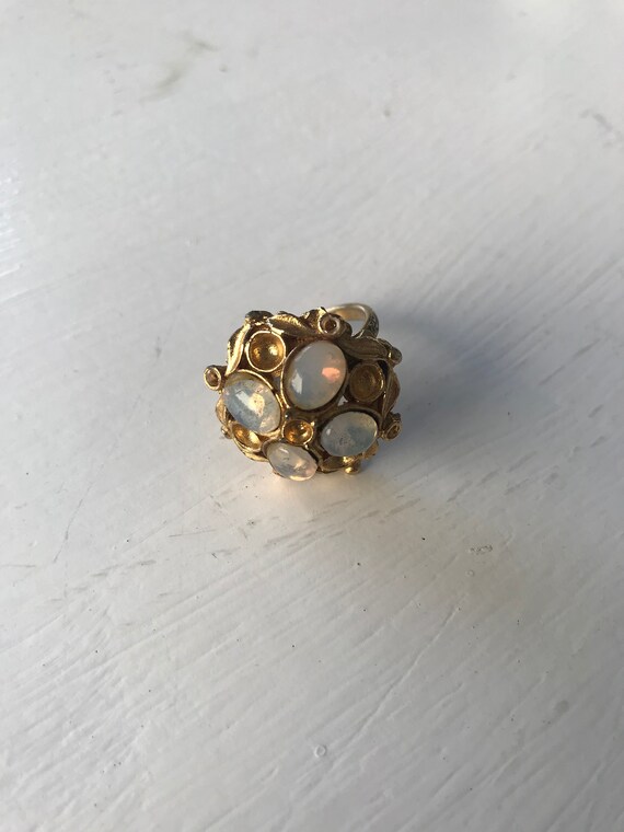 Vintage Gold Tone Opal Moonstone Statement Ring -… - image 7