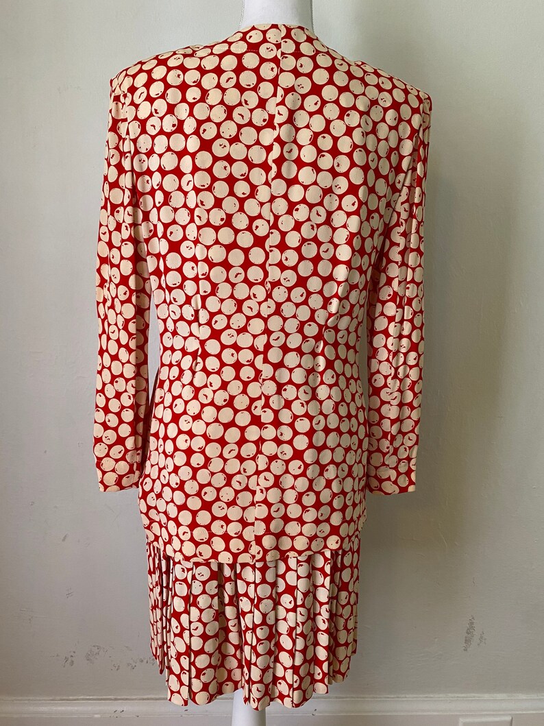 Vintage GIVENCHY 90s Jacket Blazer & Pleated Skirt Set 2 Piece Couture Red Cream Polka Dot Print image 6