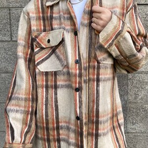 60s Vintage Mohawk Overshirt Button up Plaid Flannel Oversized Wool Linen Shirt image 5