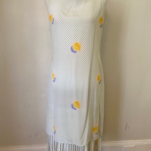 Vintage BILL BLASS 80s Silk Drop Waist Midi Dress & Scarf Cottage Core Floral Polka Dot 2 Piece Set image 2