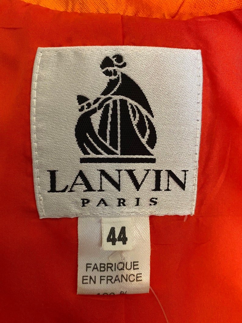 Vintage LANVIN Paris Silk Jacket Skirt Suit 2 Piece Couture Set Orange Blazer & Skirt image 10
