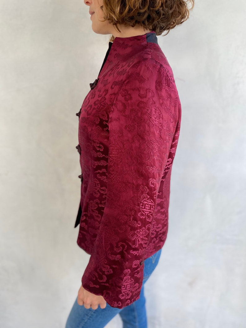 Beautiful Merlot Satin 90s Vintage Embroidered Jacket Small