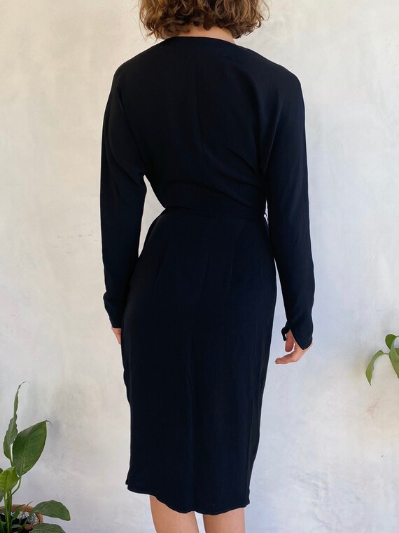 Beautiful Vintage 50s Black Lace Tulip Wrap Dress… - image 7