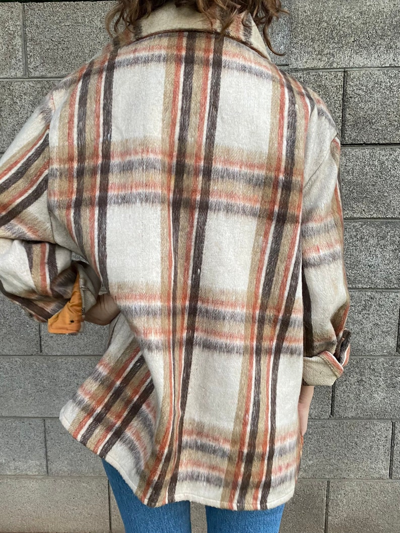 60s Vintage Mohawk Overshirt Button up Plaid Flannel Oversize Wool Linen Shirt immagine 7