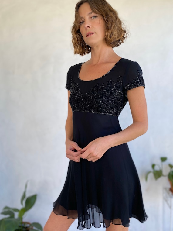 Sexy Little Black Vintage 90s SILK Babydoll Beaded Dress - XS - Small - Etsy Sexy Little Black Vintage 90s SILK Babydoll Beaded Dress - XS - Small - Etsy