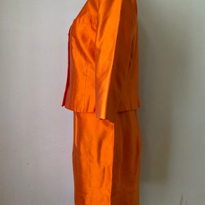 Vintage LANVIN Paris Silk Jacket Skirt Suit 2 Piece Couture Set Orange Blazer & Skirt image 5
