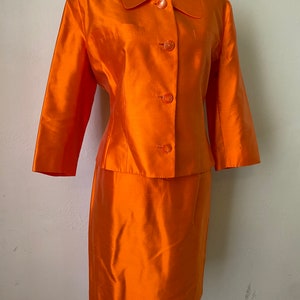 Vintage LANVIN Paris Silk Jacket Skirt Suit 2 Piece Couture Set Orange Blazer & Skirt image 1