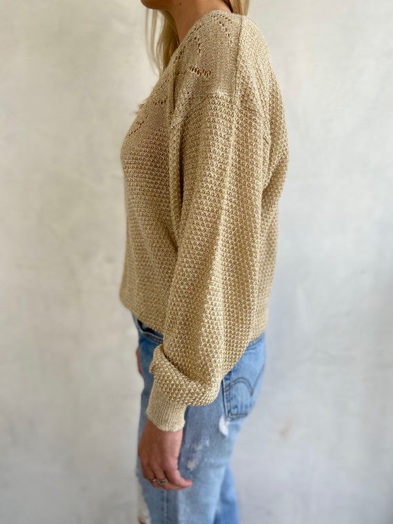80s Vintage Soft Gold Knit Sweater - Semi Sheer J… - image 3