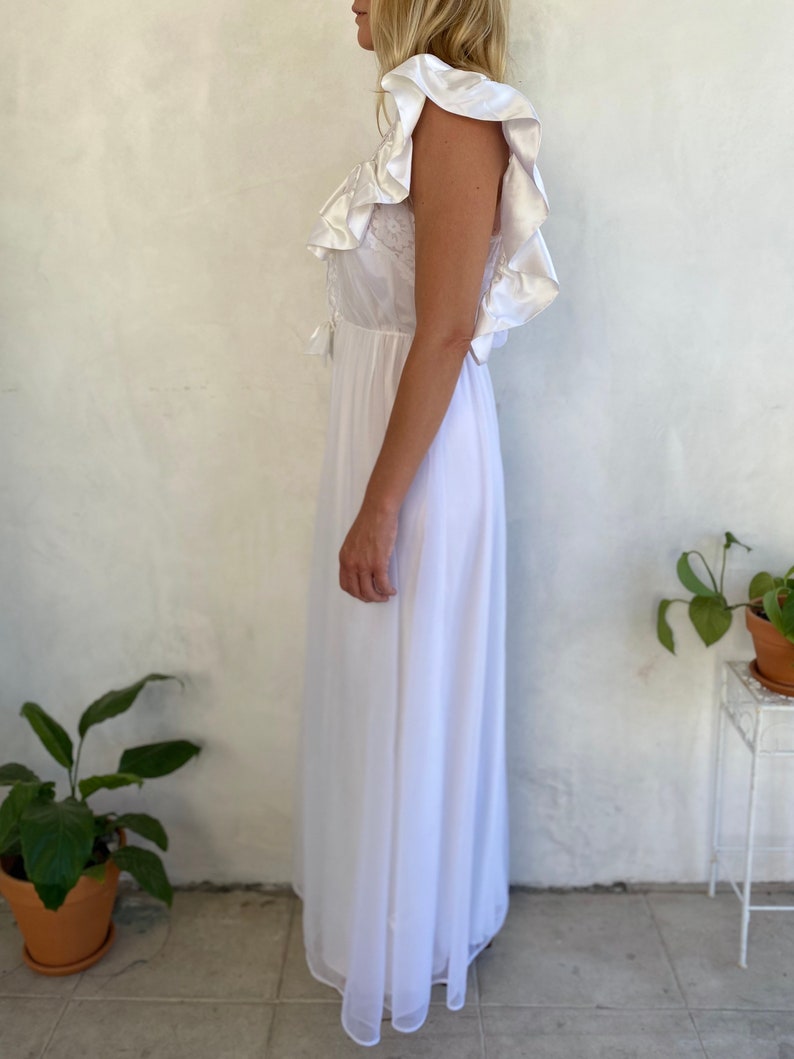 White Vintage Maxi SLIP DRESS & DUSTER 2 piece set S/M image 4