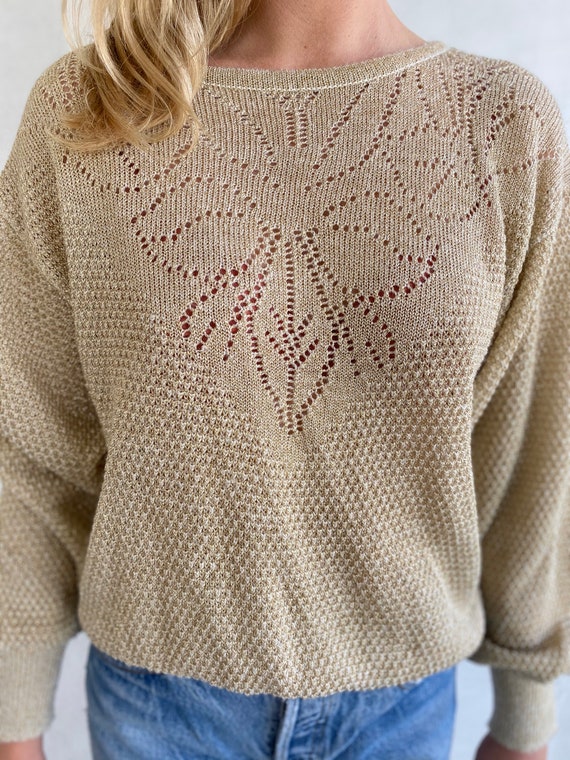 80s Vintage Soft Gold Knit Sweater - Semi Sheer J… - image 6