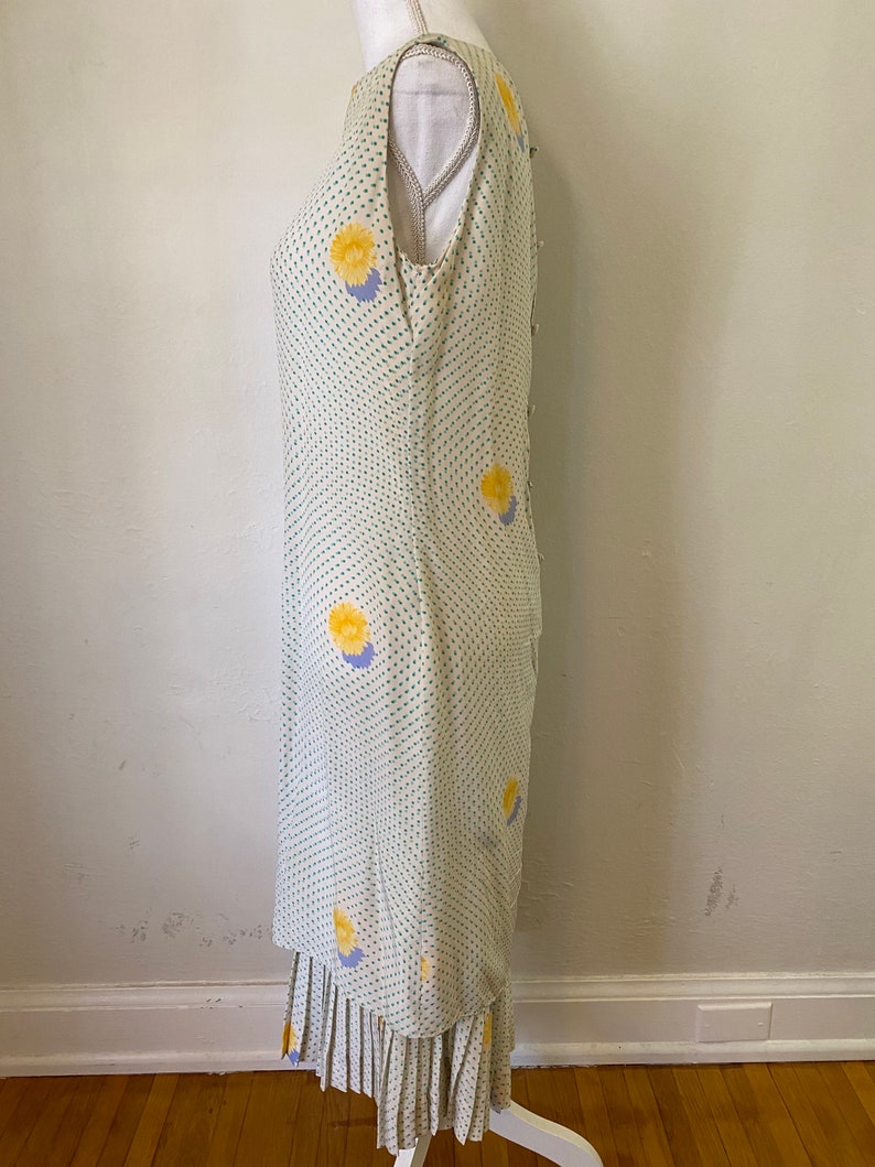 Vintage BILL BLASS 80s Silk Drop Waist Midi Dress & Scarf Cottage Core Floral Polka Dot 2 Piece Set image 6