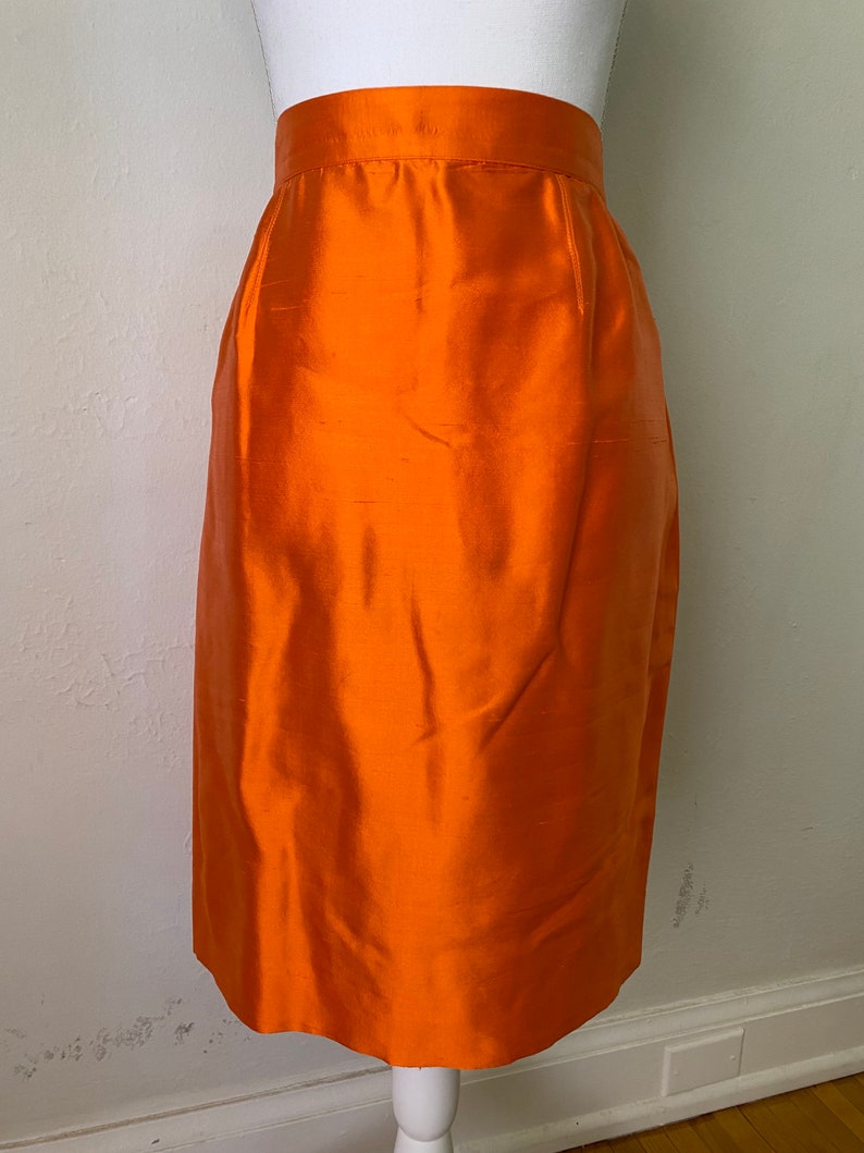 Vintage LANVIN Paris Silk Jacket Skirt Suit 2 Piece Couture Set Orange Blazer & Skirt image 4