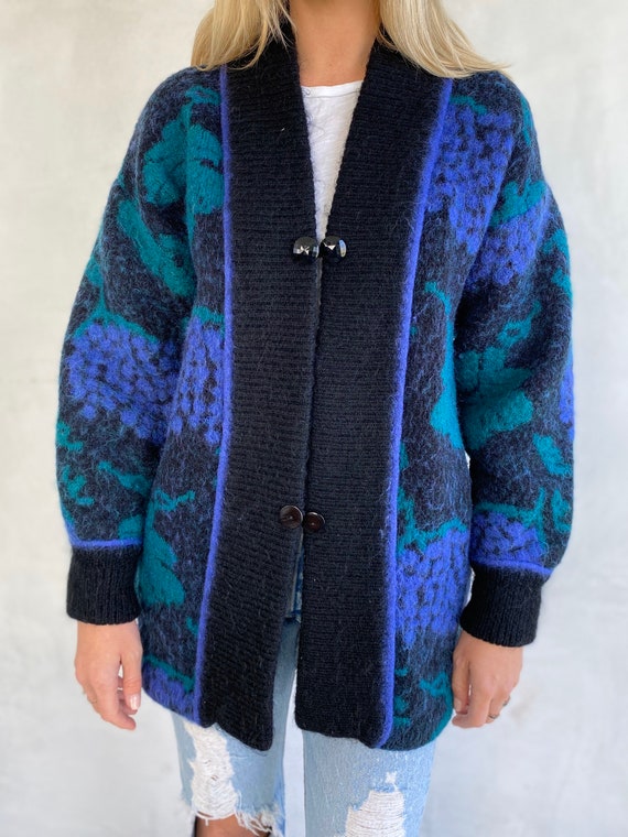 Awesome 80s Heavy Black, Purple, Green Wool Overs… - image 7