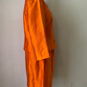 Vintage LANVIN Paris Silk Jacket Skirt Suit 2 Piece Couture Set Orange Blazer & Skirt image 7