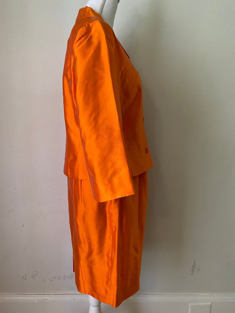 Vintage LANVIN Paris Silk Jacket Skirt Suit 2 Piece Couture Set Orange Blazer & Skirt image 7