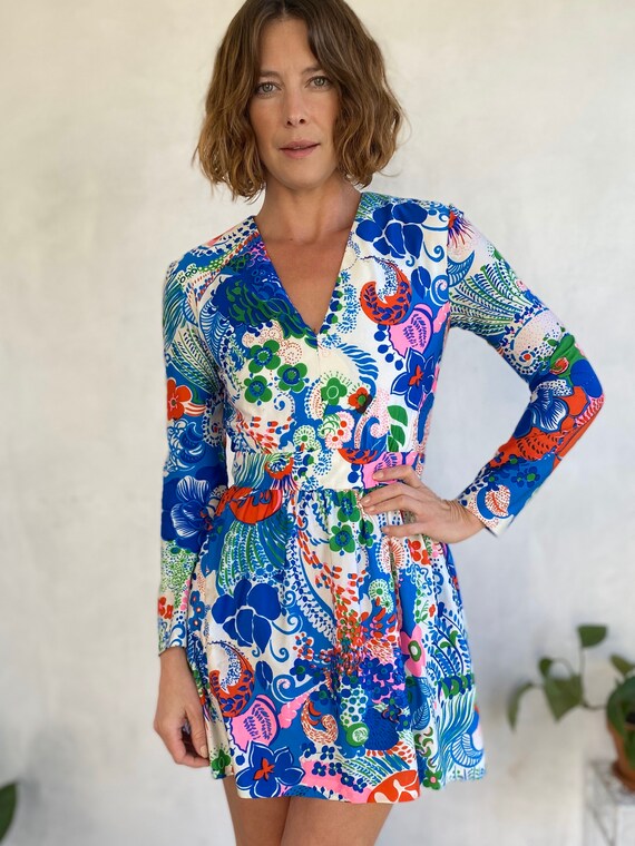 60s Vintage Carlye Bright Floral Mod Mini Dress -