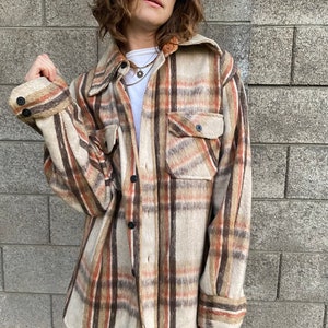 60s Vintage Mohawk Overshirt Button up Plaid Flannel Oversize Wool Linen Shirt immagine 2