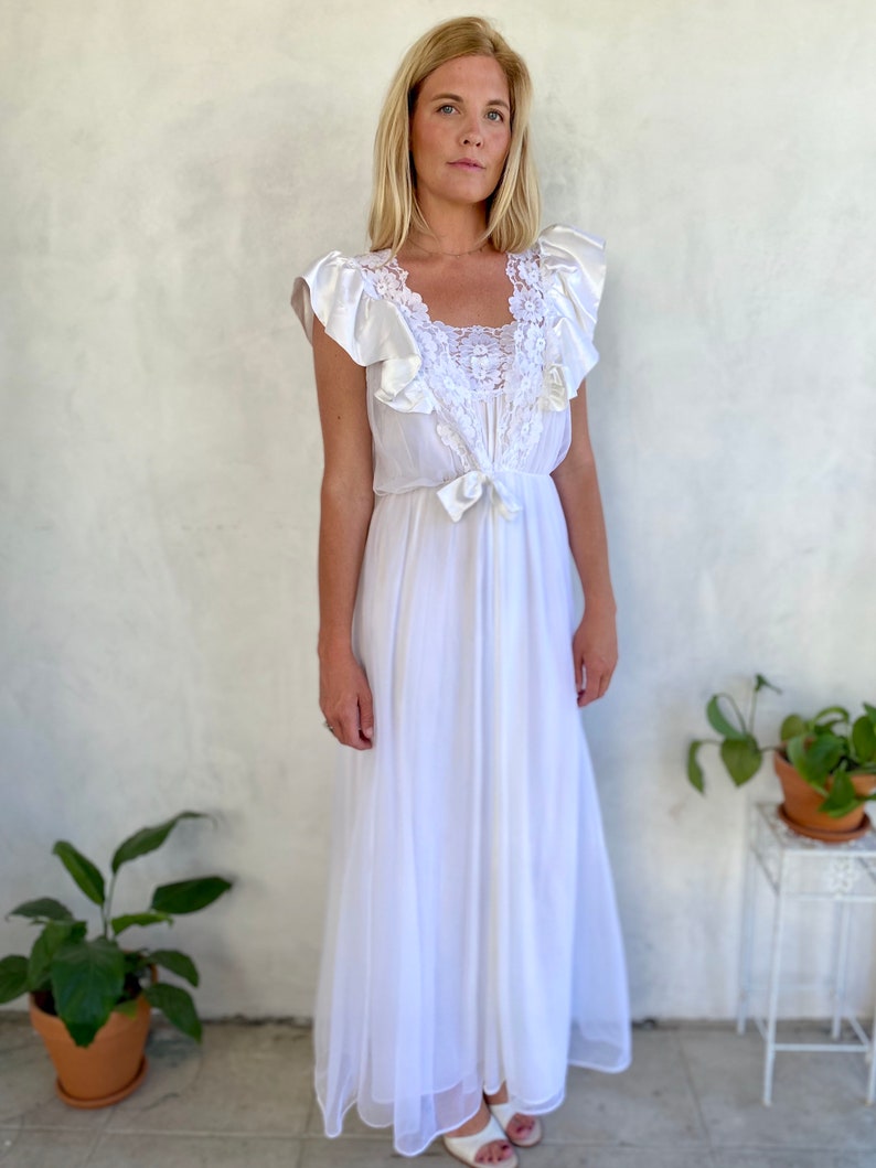 White Vintage Maxi SLIP DRESS & DUSTER 2 piece set S/M image 2