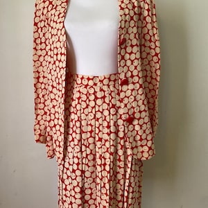 Vintage GIVENCHY 90s Jacket Blazer & Pleated Skirt Set 2 Piece Couture Red Cream Polka Dot Print image 1